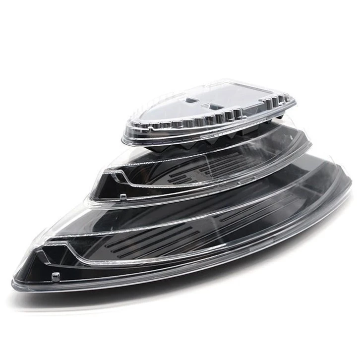 Plateau de bateau à sushi jetable en gros -Fabricant de conteneurs à emporter en plastique pour sushi respectueux de l'environnement